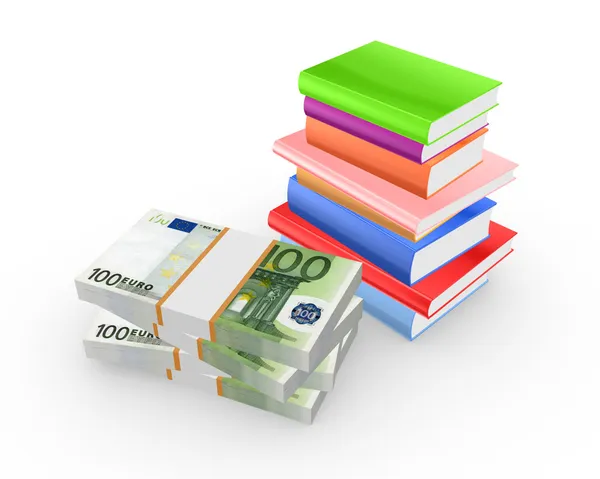 Pilha de euro e livros coloridos . — Fotografia de Stock