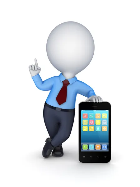 3d small person with modern mobile phone. — Stock Photo, Image