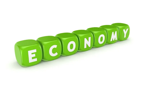 Slovo ekonomika na zelené kostky. — Stock fotografie