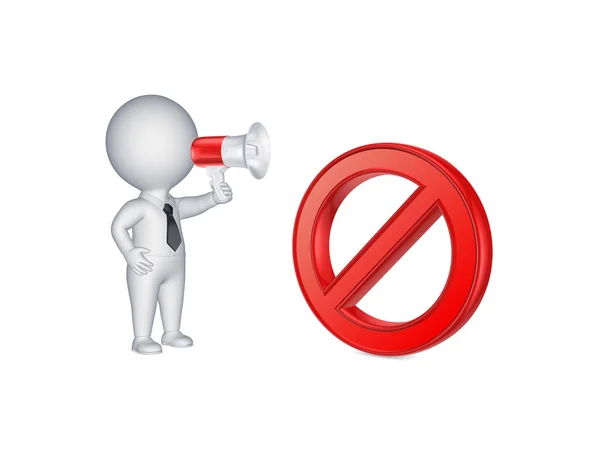 3d person with megaphone and symbol of ban. — Stock Photo, Image