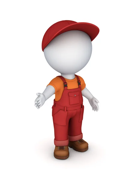 3D małego człowieka w odzieży roboczej. — Zdjęcie stockowe