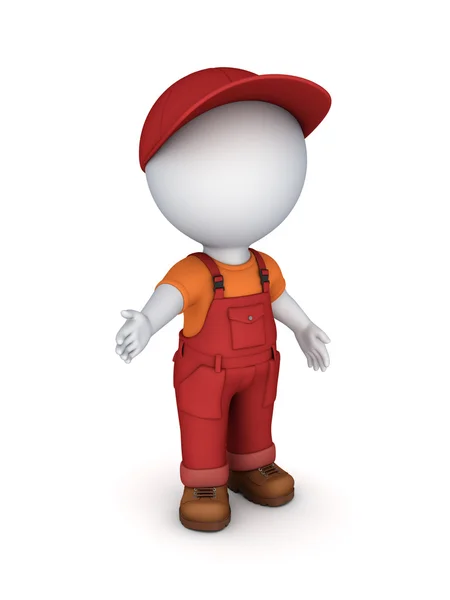 3d small person in a workwear. — Stock Photo, Image