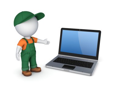 3D küçük kişi iş giysisi ve defter.