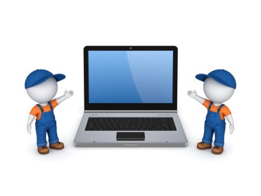 3D küçük insanlar iş giysisi ve defter.