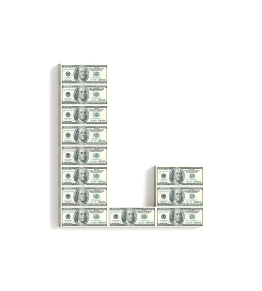 Litera l z dolarów. — Zdjęcie stockowe