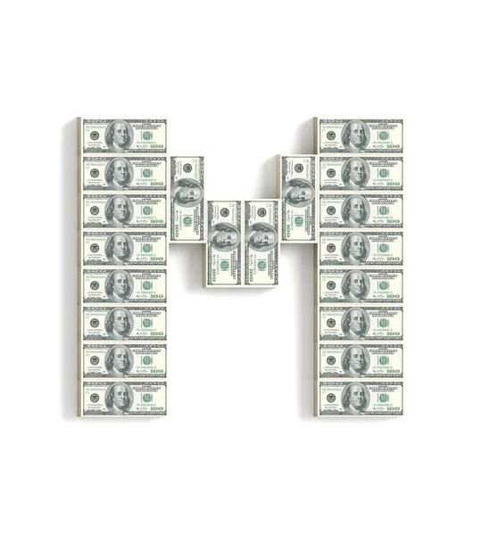 Alfabet m gemaakt van dollar. — Stockfoto