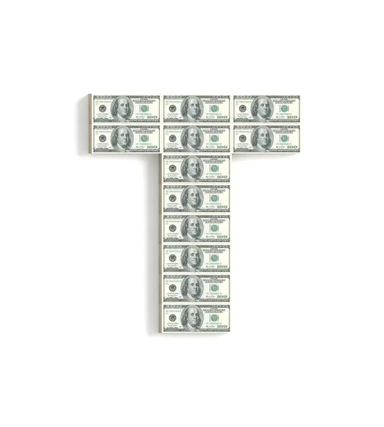 Letra T hecha de dólares . — Foto de Stock