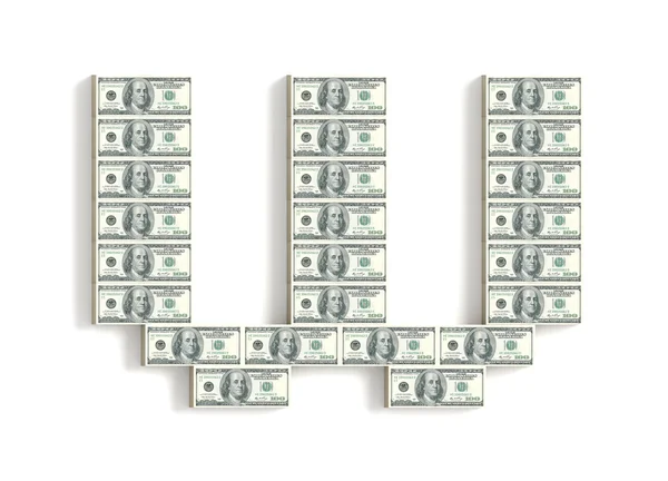 Písmeno w vyrobené dolarů. — Stock fotografie