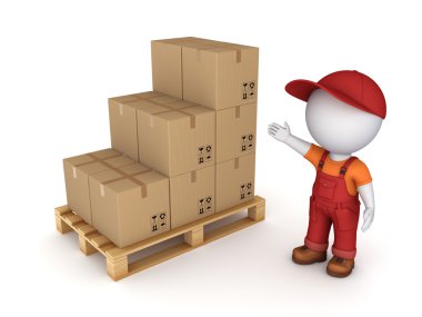 küçük bizzat 3D: iş giysisi ve karton kutu.