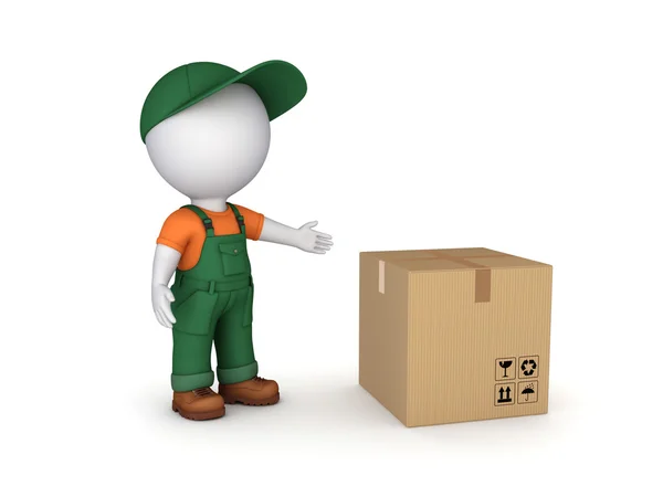 3d renderizado persona pequeña y caja de cartón . — Foto de Stock