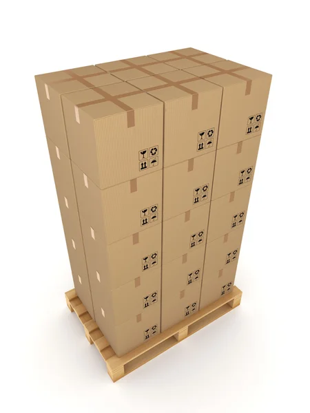 Kartonnen dozen op een pallet. — Stockfoto