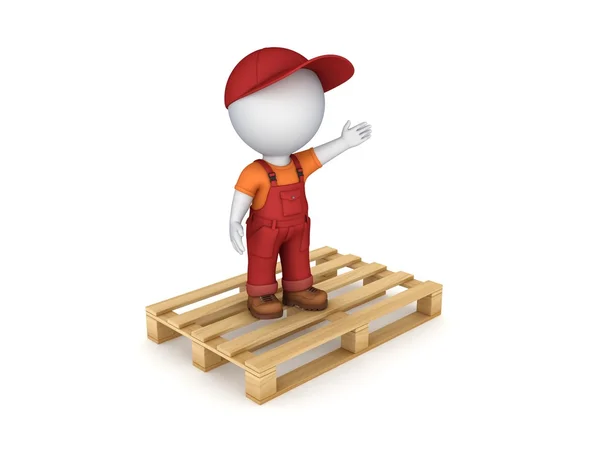3D kleine Person in Arbeitskleidung. Stockbild