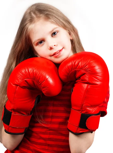 Menina em luvas de boxe vermelho Imagens De Bancos De Imagens