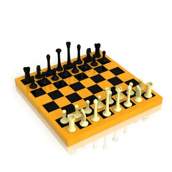 Schachbrett mit einem vollständigen Satz von Figuren — Stockfoto
