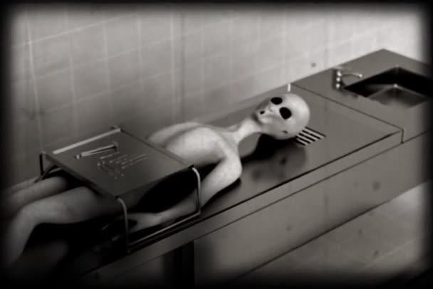 Alien autopsy very old film black and white version — Stock Video