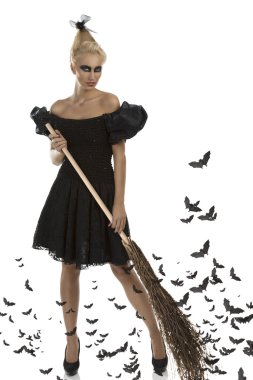 seksi kız halloween uygun tüm ellerinize besom ile