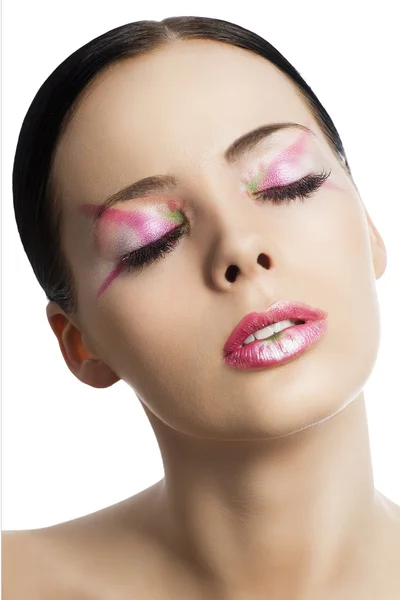 The floral makeup, she is turned of three quarters — Stock Photo, Image