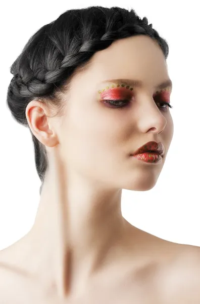 The floral makeup, she is turned of three quarters — Stock Photo, Image