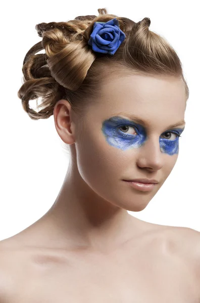 The floral makeup, she is turned of three quarters — Stock Photo, Image