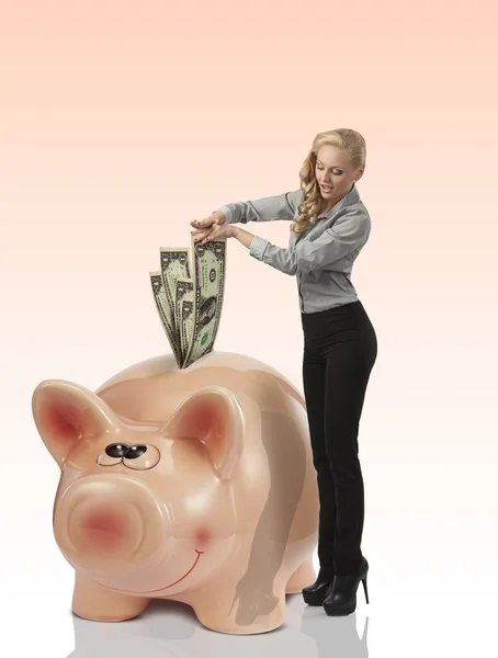 Business woman savings her money dollar — Stock Photo, Image