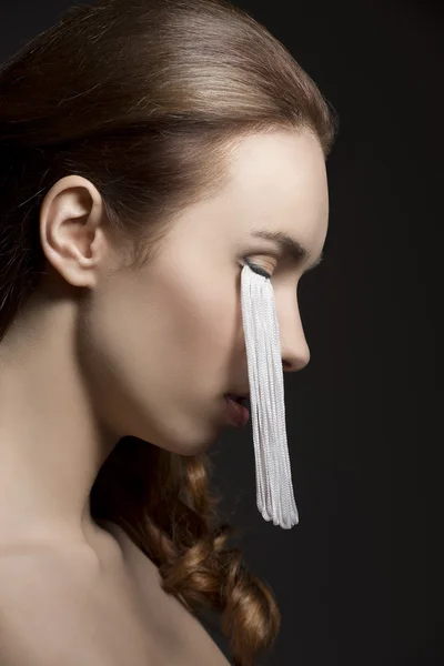 Retrato de beleza de menina com pestanas longas — Fotografia de Stock