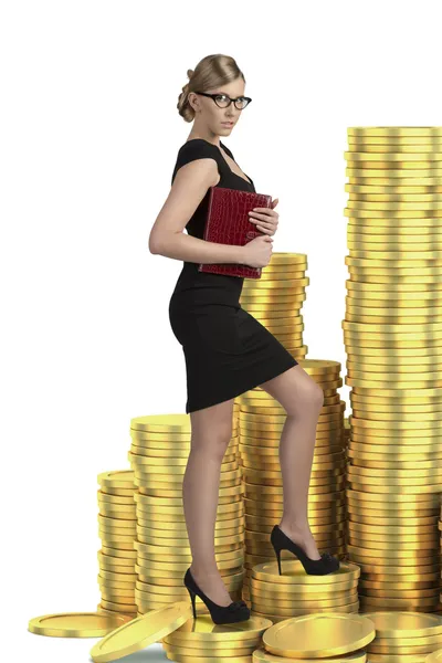 Sexy business woman on stairs — Stock Photo, Image