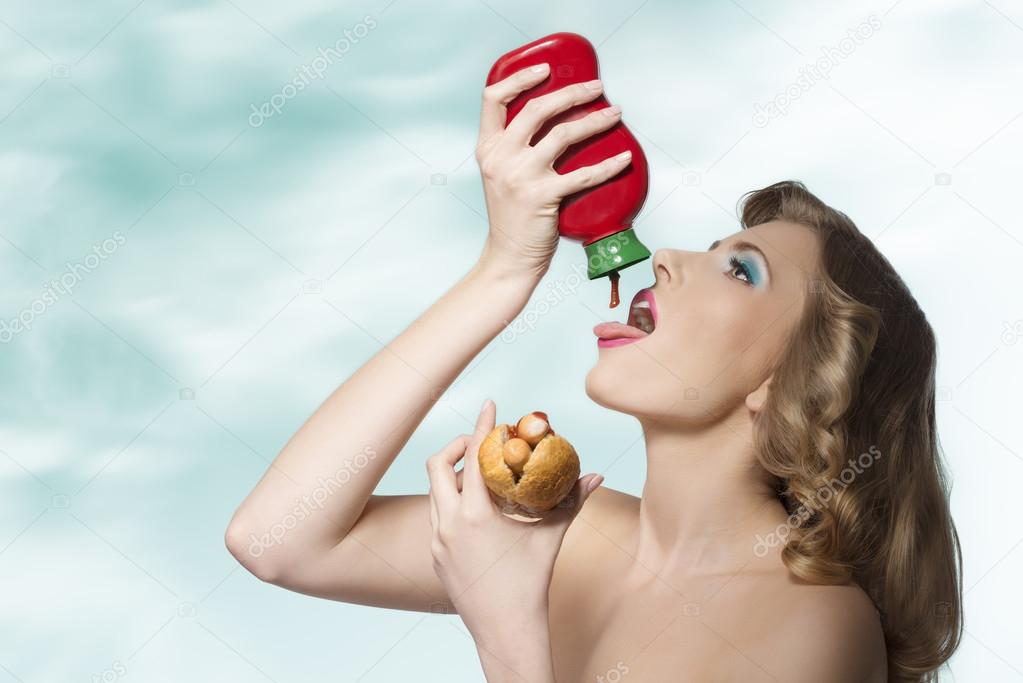 sensual girl with ketchup 