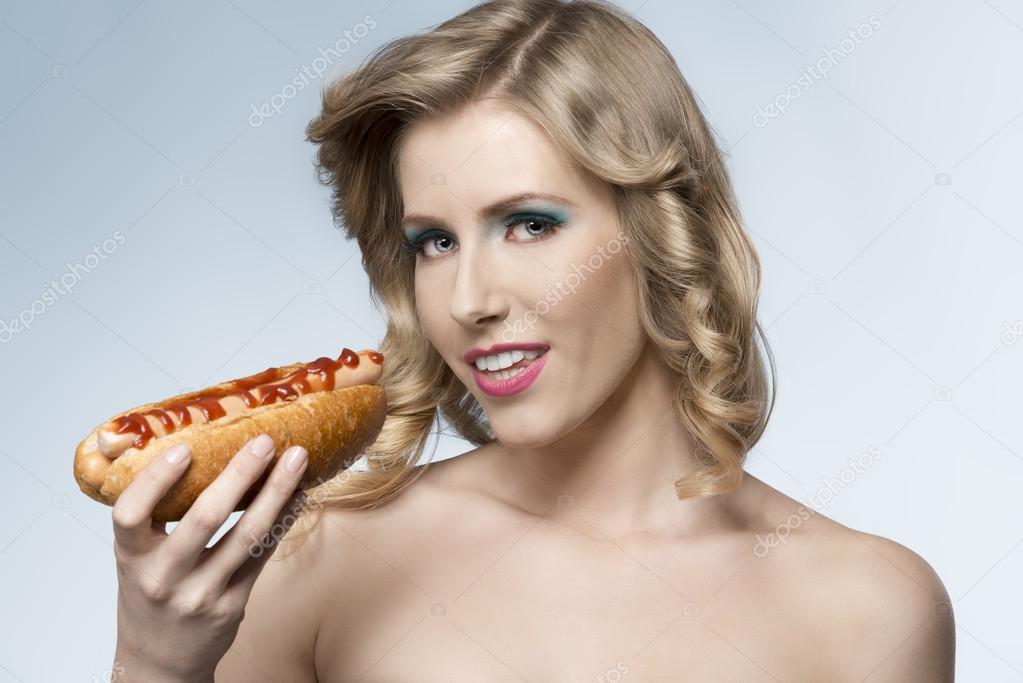 beauty girl with hot-dog 