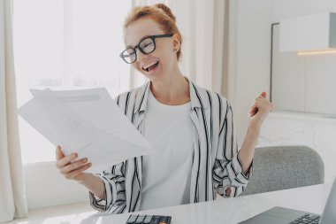 Başarılı kadın yönetici bütçe çekleri, mali kontrol, el pompası, kağıt belgeler, faturalar, vergiler, dizüstü bilgisayardaki online bankacılık hizmetleri, iş yerlerinde ev işleri.