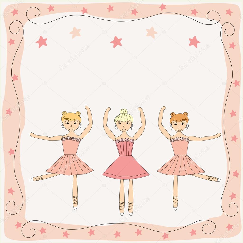 Illustration of three dancing cute ballerinas