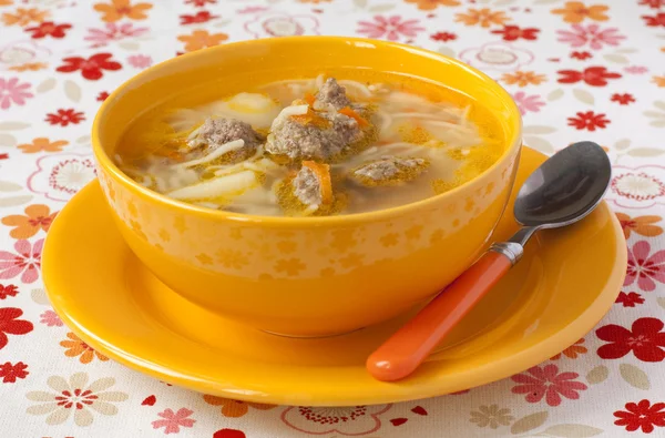 Soup with meatballs and noodles — Stock Photo, Image