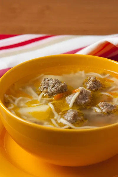 Soup with meatballs and noodles — Stock Photo, Image