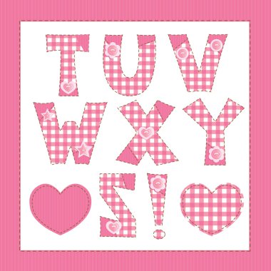 pembe kumaş alfabe. mektup t, u, v, w, x, y, z
