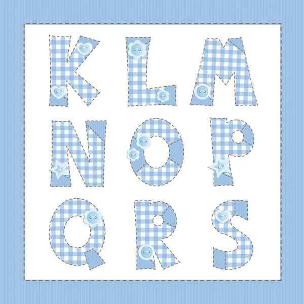 Mavi kumaş alfabe. harf k, l, m, n, o, p, q, r, s