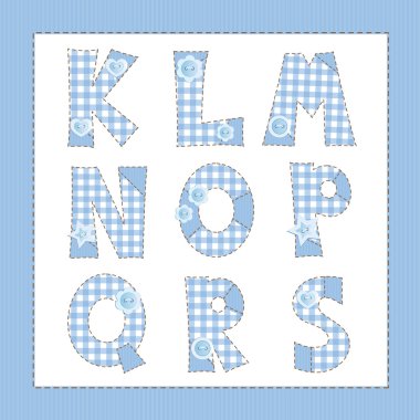 Mavi kumaş alfabe. harf k, l, m, n, o, p, q, r, s