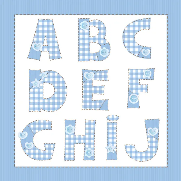 Alfabeto in tessuto blu. Lettere A, B, C, D, E, F, G, H, I, J — Vettoriale Stock