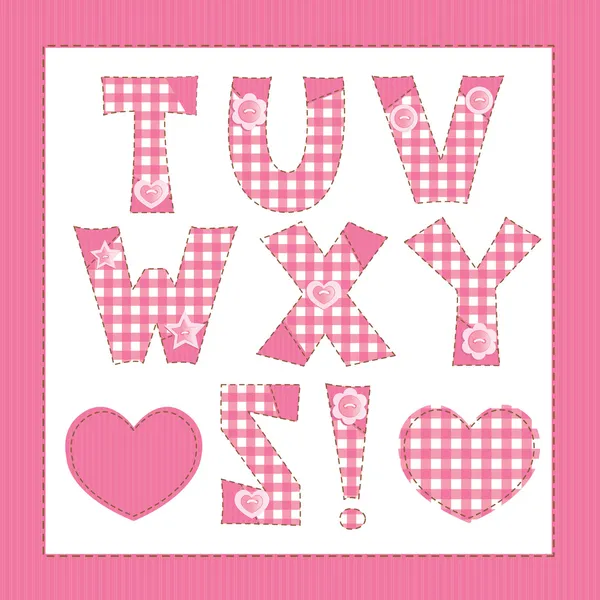 Ροζ ύφασμα αλφάβητο. γράμματα τ, u, v, w, x, y, z — Διανυσματικό Αρχείο