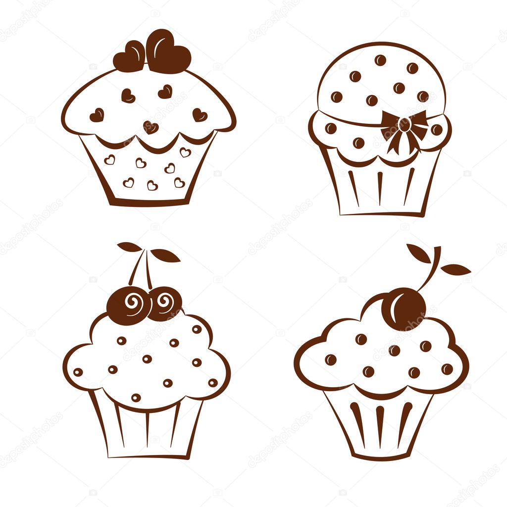 Set of vector cake icons, isolated on white background