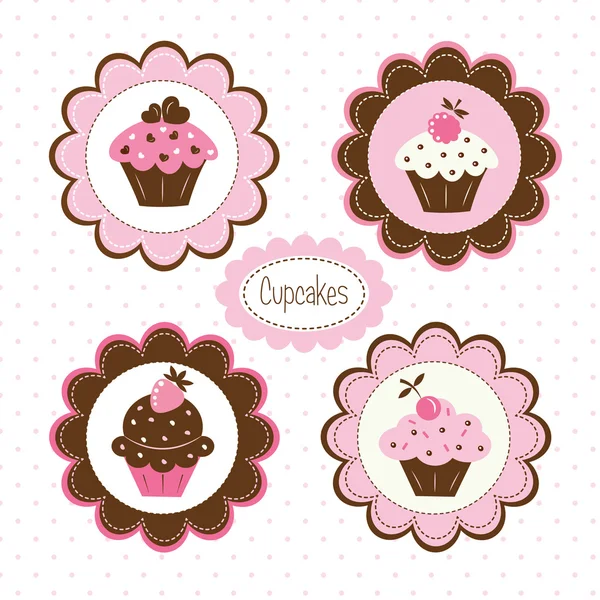 Conjunto de etiquetas de cupcakes — Vetor de Stock