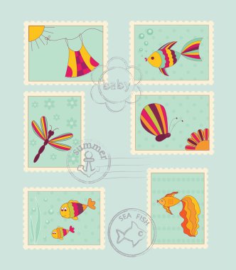 Set of baby post stamps clipart