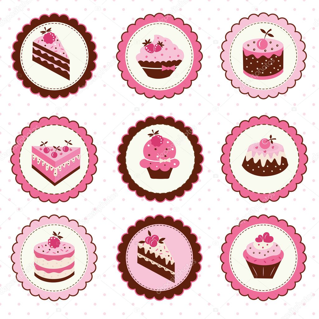 Set of cakes stickers