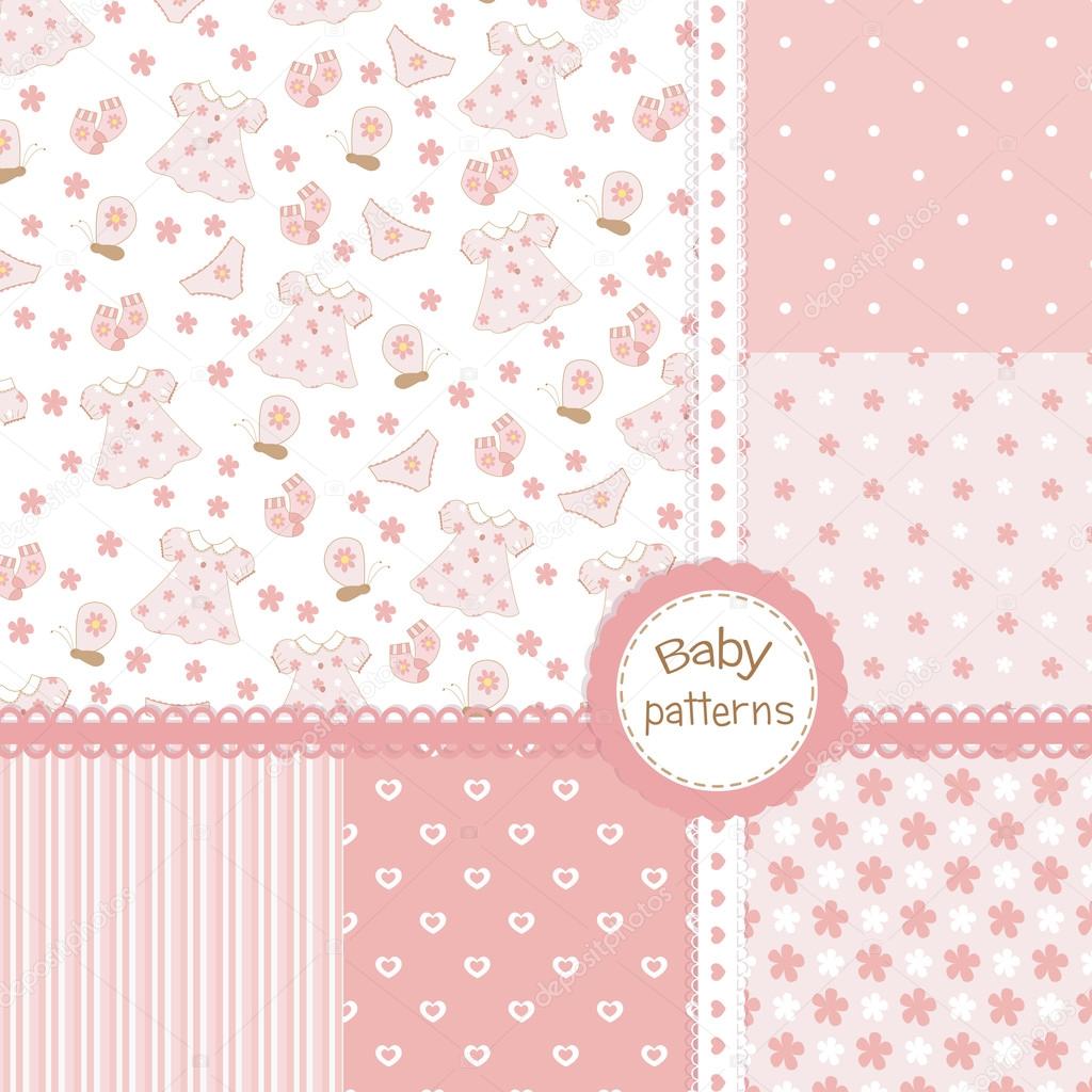 Set of baby girl seamless patterns