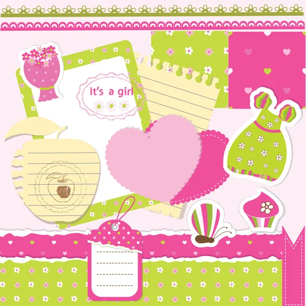 Baby girl scrapbook sada — Stockový vektor