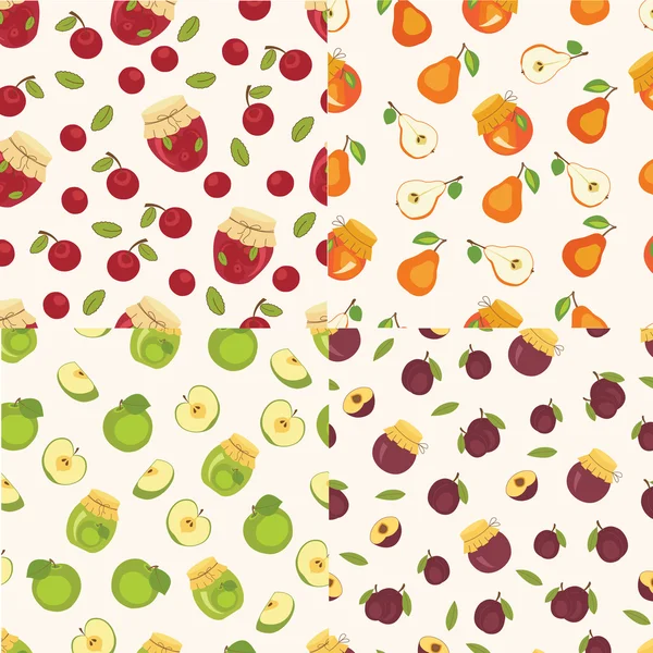 Conjunto de patrones sin costura de frutas — Vector de stock