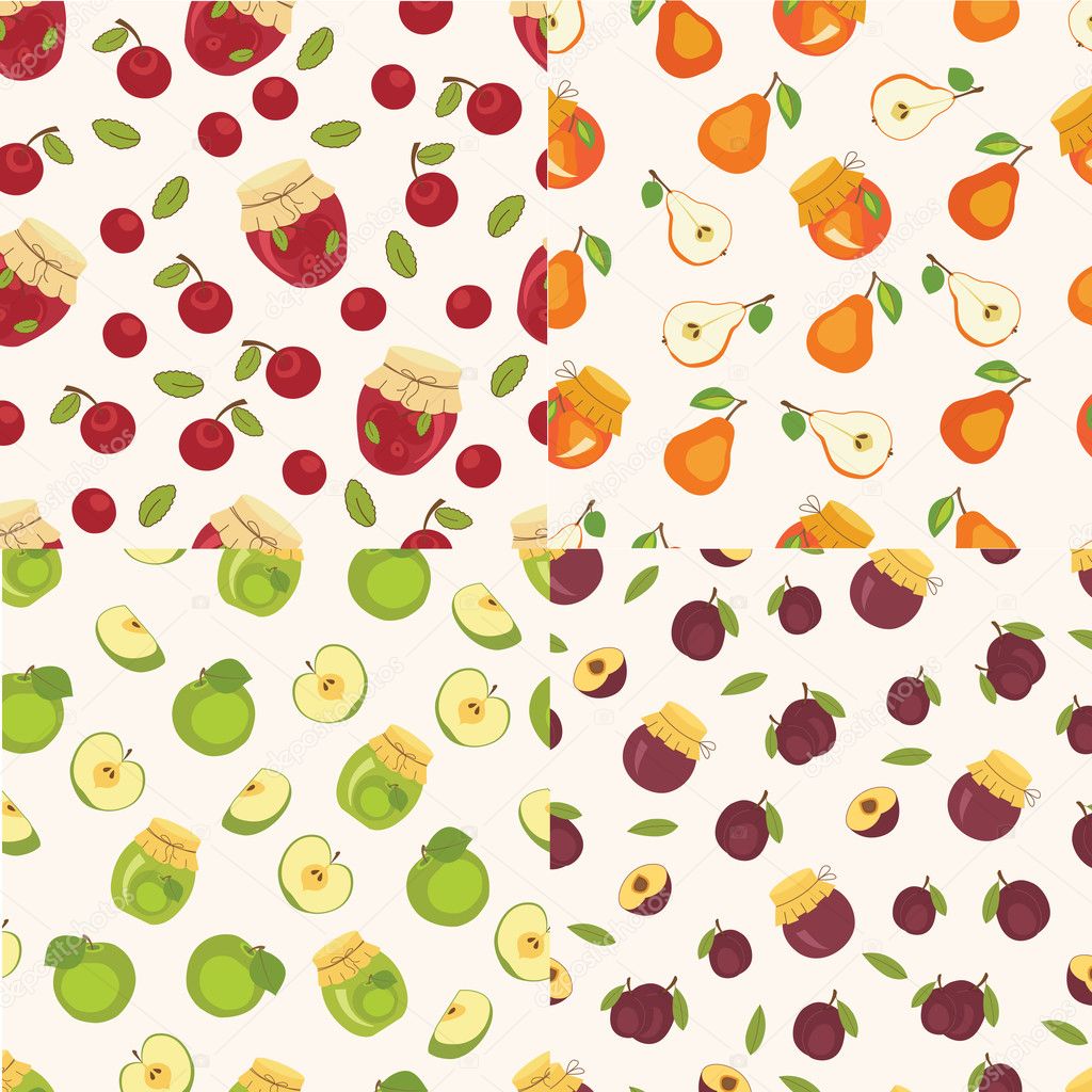 Set of fruit seamless patterns