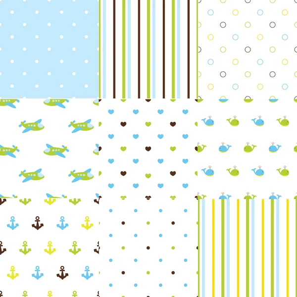 Set of baby boy seamless patterns — Stock Vector