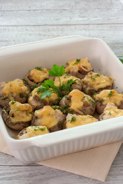 Mushrooms stuffed with mince and cheese — Stock Photo, Image