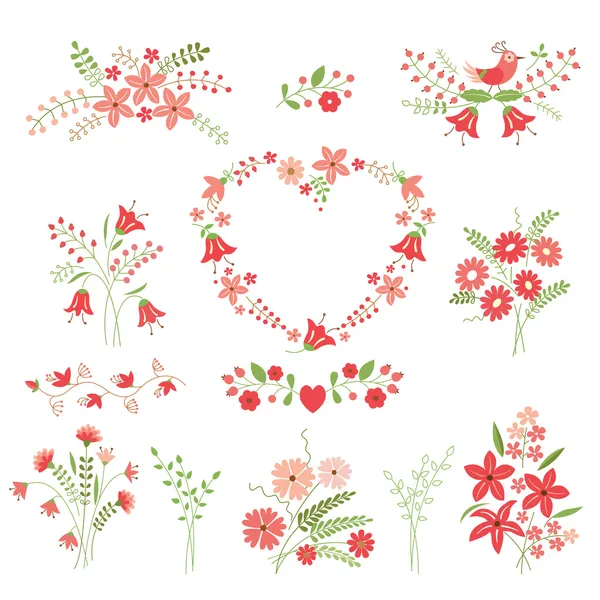 Conjunto de elementos de diseño de flores — Vector de stock