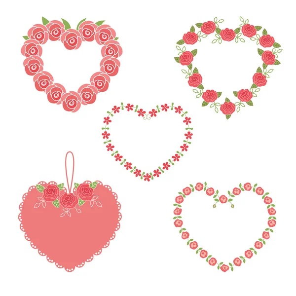 Set of flower hearts — Stock Vector