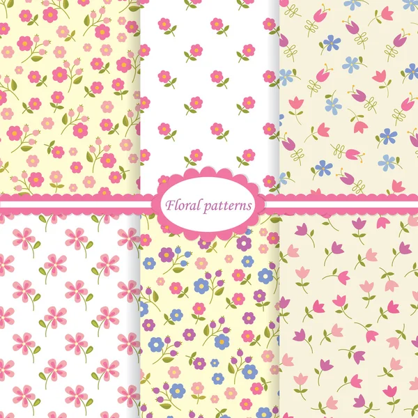 Set of flower seamless patterns — Stock Vector